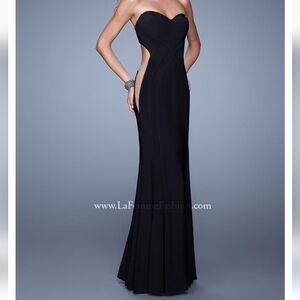 New La Femme Black Strapless Slinky Corset Front Style Formal Gown Dress Size 2